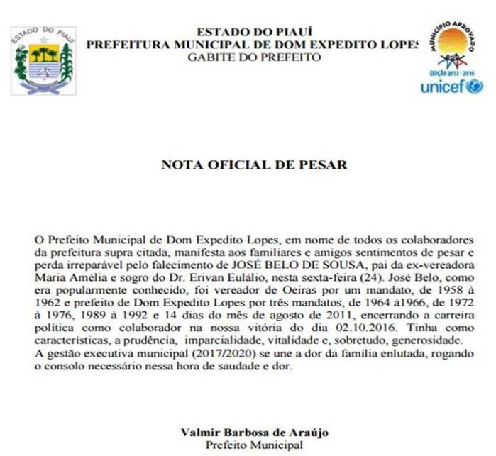 Morre, aos 93 anos, o ex-prefeito Zé Belo Fundador de Dom Expedito  - Imagem 10