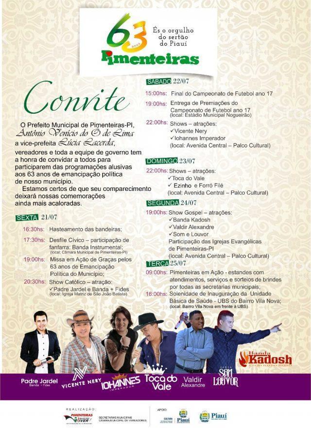 Shows católicos, evangélicos e forró no aniversario de Pimenteiras - Imagem 1