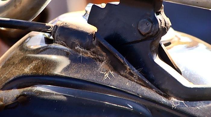 Pelos de animal encontrados na maneta da moto. (Crédito: Kairo Amaral)