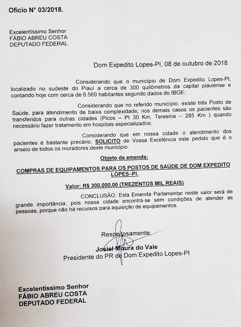 Emenda do Deputado Federal Capitão Fábio Abreu beneficia a saúde de Dom Expedito Lopes - Imagem 3