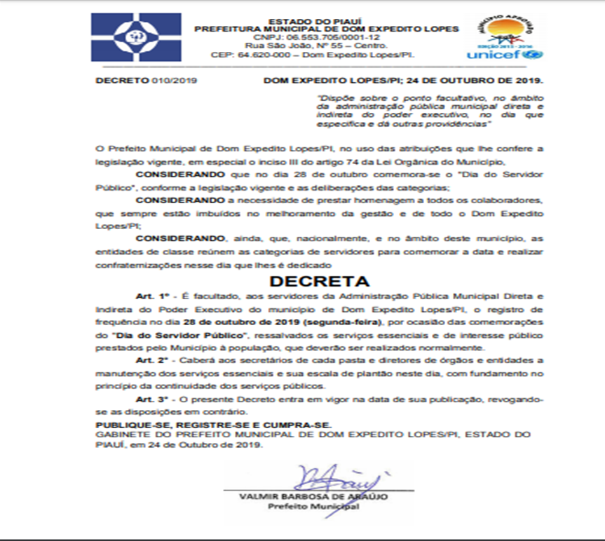 Valmir Barbosa decreta ponto facultativo na próxima segunda-feira(28) em homenagem aos servidores públicos  - Imagem 3