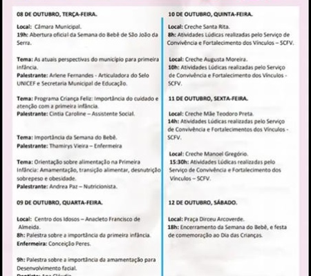 Prefeitura convida população para Semana do Bebê