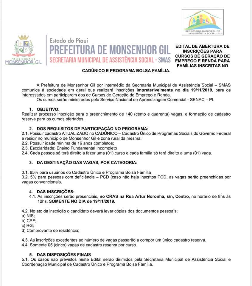 Oportunidades: faça sua inscrição para cursos do Senac, via prefeitura Municipal de Monsenhor Gil - Imagem 4