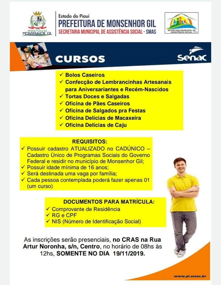 Oportunidades: faça sua inscrição para cursos do Senac, via prefeitura Municipal de Monsenhor Gil - Imagem 2