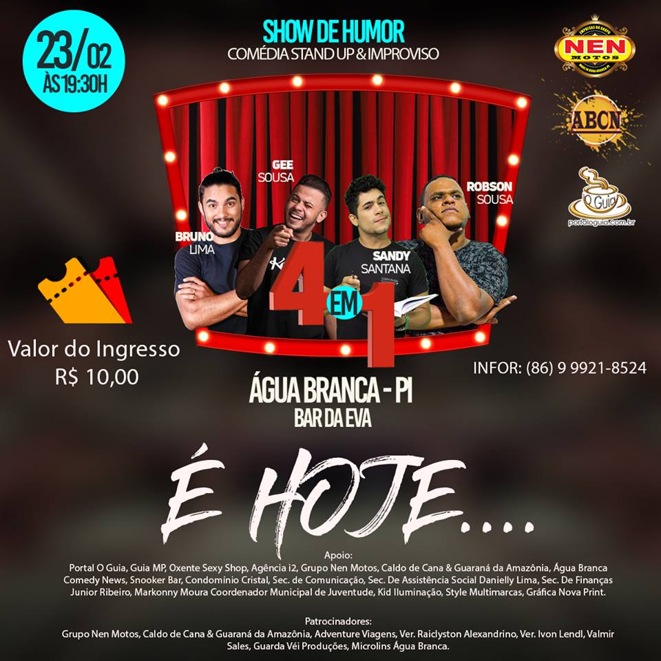 Hoje grande Show de Humor com o Grupo 4 em 1 no Bar da Eva