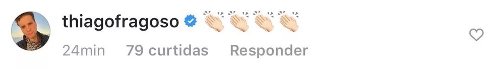 Thiago Fragoso parabenizou os dois! — Foto: Reprodução/Instagram Thiago Fragoso parabenizou os dois! — Foto: Reprodução/Instagram
