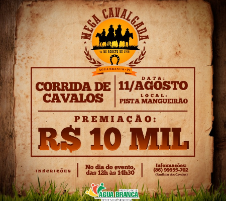 Organização da Corrida de cavalos de Água Branca anuncia premiação no valor de 10.000,00