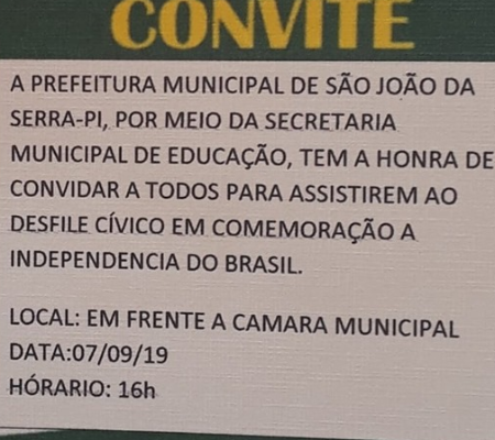 Prefeitura convida para desfile 07 de setembro