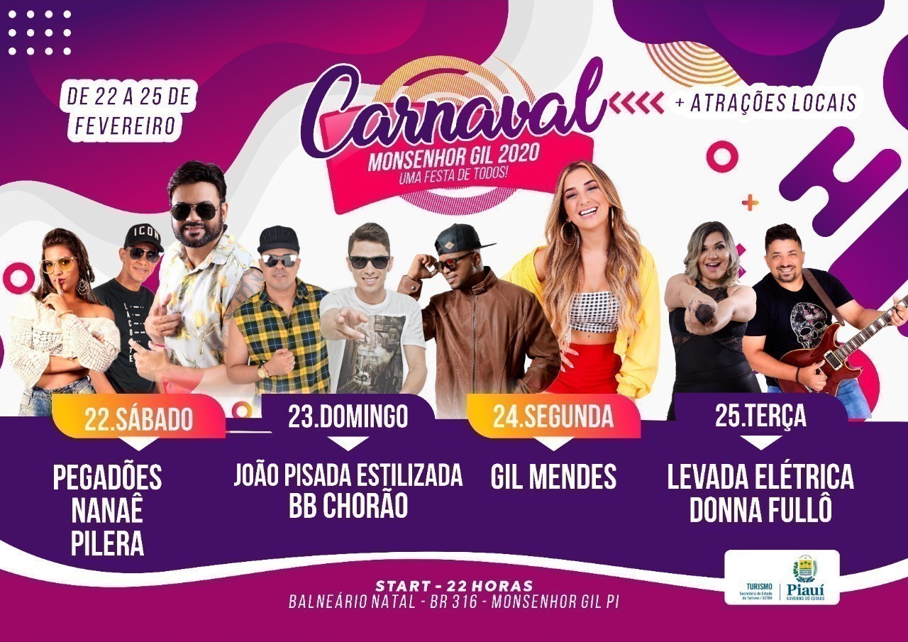 Confirmada a programação de Carnaval de Monsenhor Gil 2020