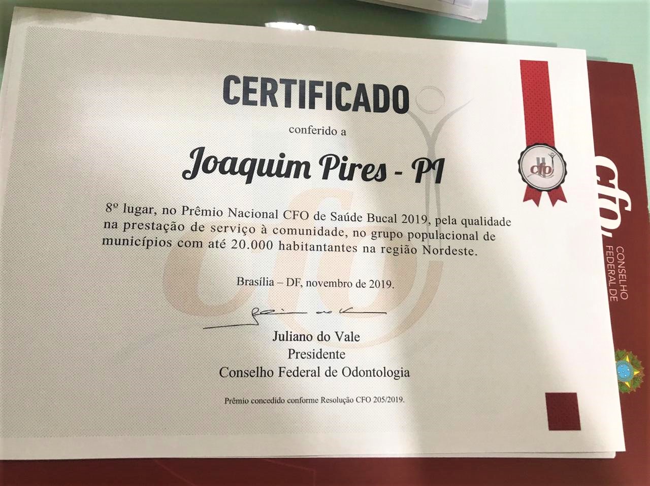 Joaquim Pires é certificado com Prêmio Nacional CFO de Saúde Bucal - Imagem 2