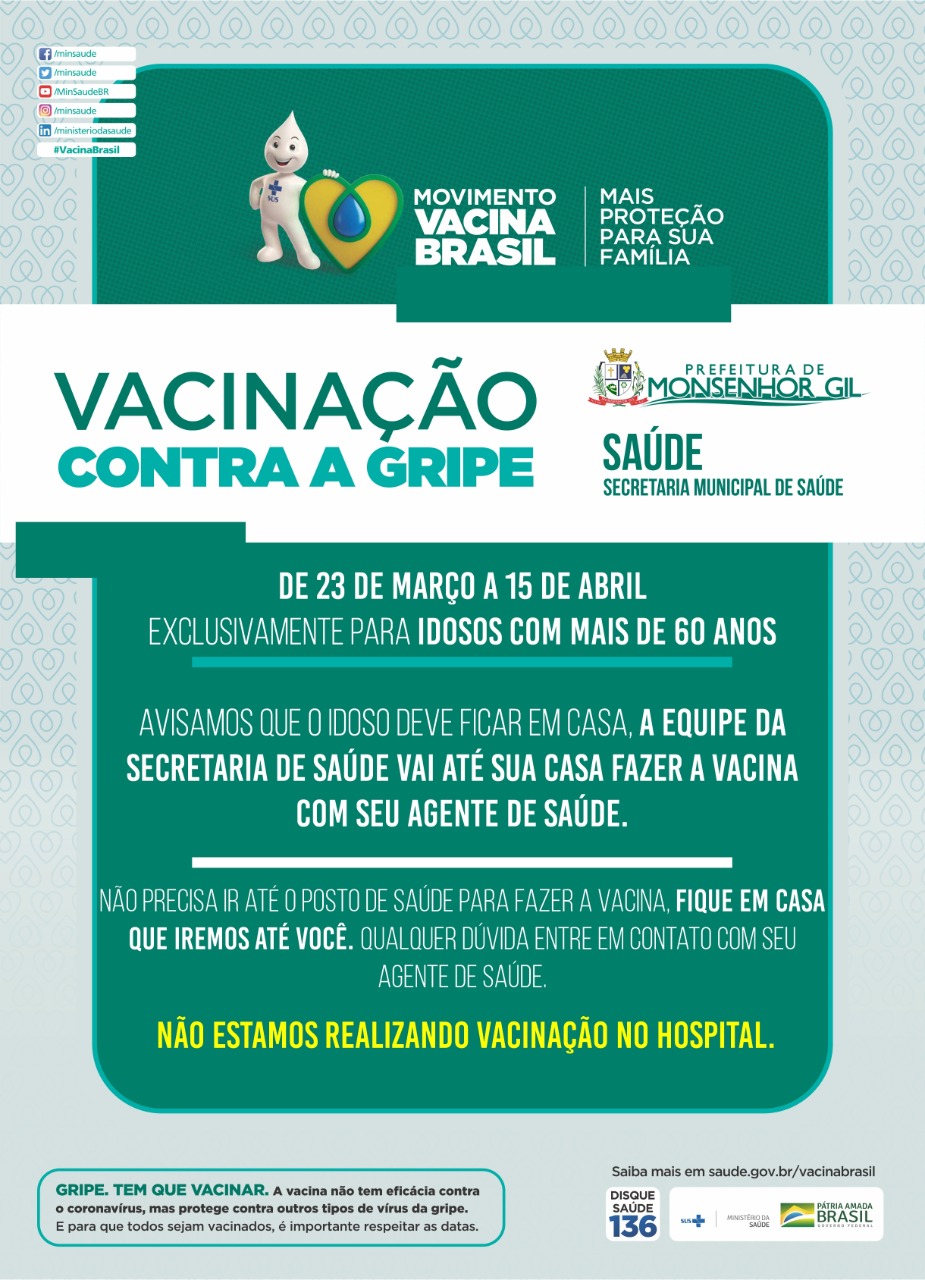 Idosos de Monsenhor Gil serão vacinados em casa na campanha contra a gripe - Imagem 1