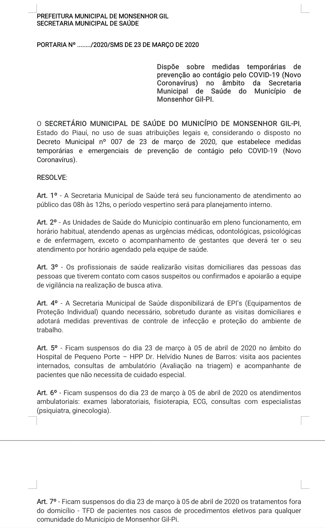 Em Monsenhor Gil as ações de enfrentamento a Pandemia do Corona Vírus, não param - Imagem 2