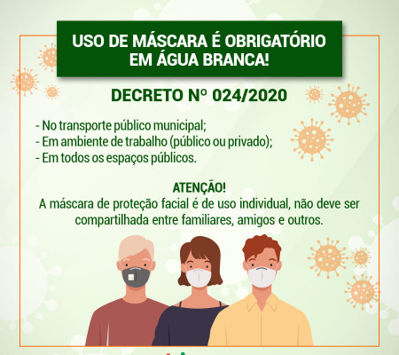 Decreto torna obrigatório o uso de máscaras em Água Branca
