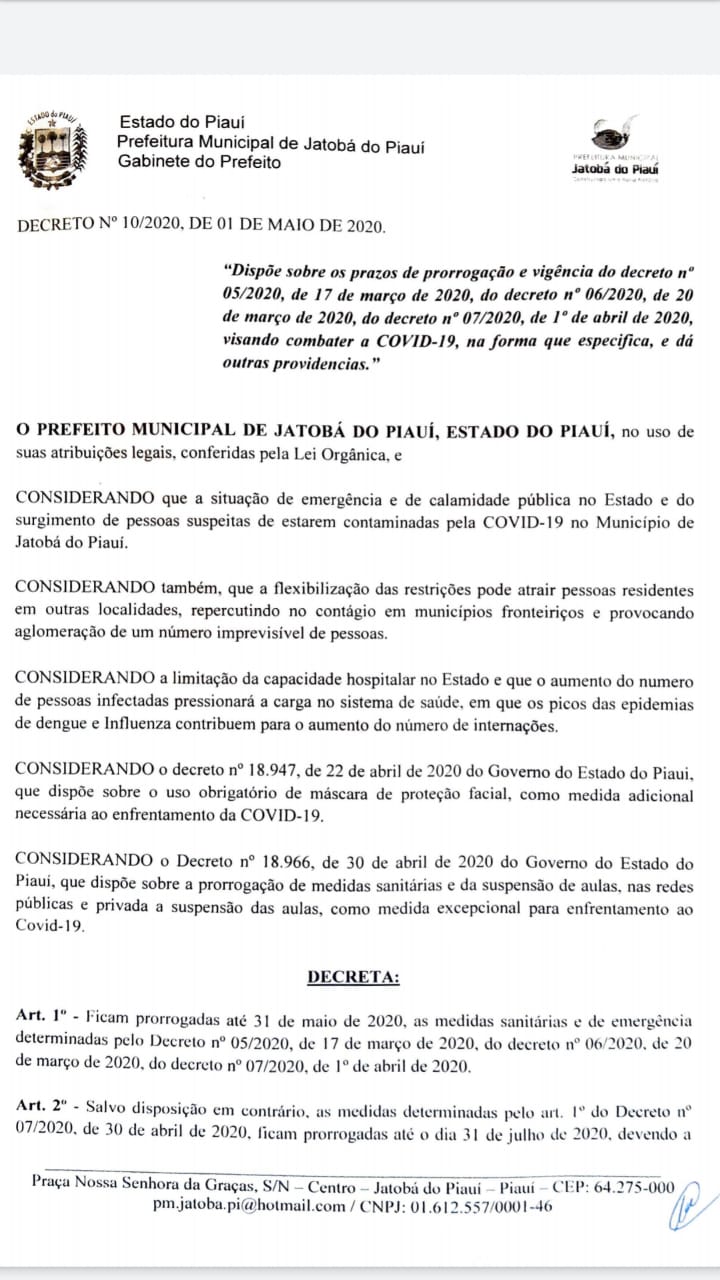 Prefeito Zé Carlos prorroga Decreto Municipal em Jatobá do Piauí - Imagem 1