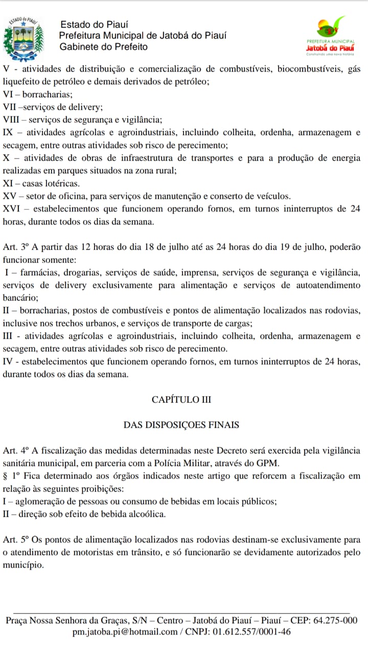 Jatobá do Piauí seguirá Decreto do Governo do Estado com medidas de isolamento social que serão aplicadas no final de semana. - Imagem 3
