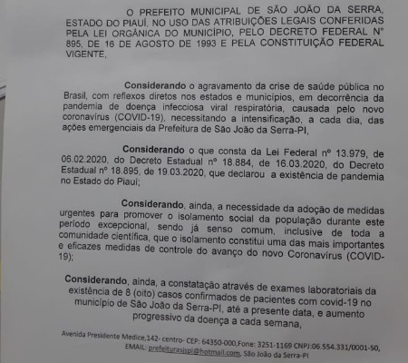 Decreto Municipal deixa domingos em lockdown na cidade de São João da Serra
