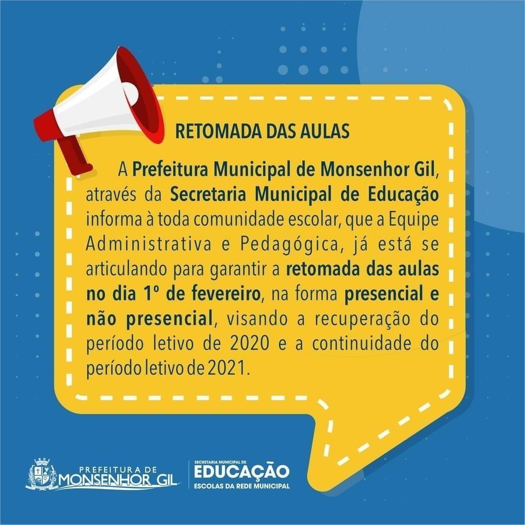 Prefeito João Luiz anuncia o retorno das aulas presenciais em Monsenhor Gil