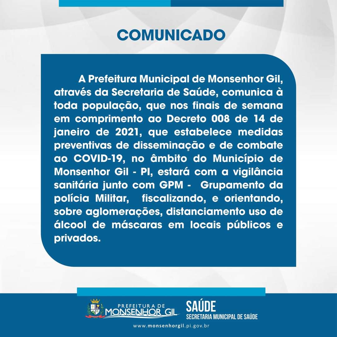 Novas medidas no enfrentamento a Pandemia do novo Coronavirus em Monsenhor Gil - Imagem 1