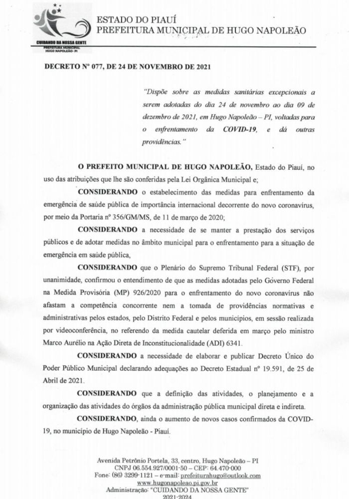 Hugo Napoleão decreta medidas restritivas após aumento de casos da covid-19 - Imagem 1