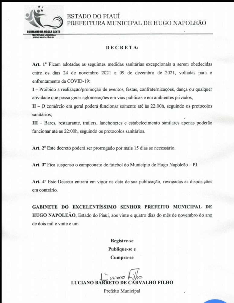 Hugo Napoleão decreta medidas restritivas após aumento de casos da covid-19 - Imagem 2