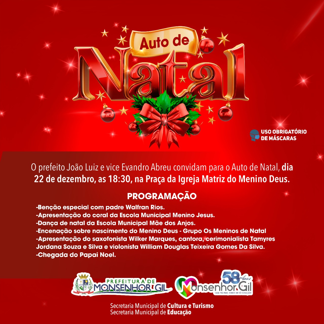 Prefeitura de Monsenhor Gil promoverá um Auto de Natal dia 22/12