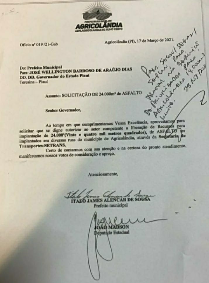 Agricolândia e Lagoinha vão receber 14 mil metros Malha Asfáltica - Imagem 1