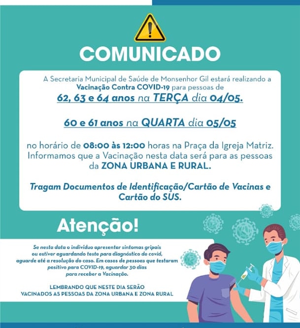 Em Monsenhor Gil, prefeitura convoca para nova etapa da vacinação - Imagem 1