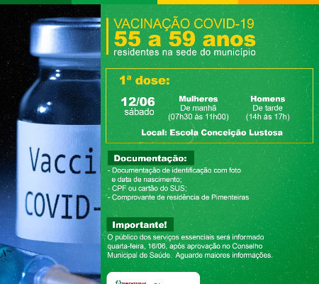 Covid-19: Pimenteiras inicia vacinação para população entre 55 a 59 anos 