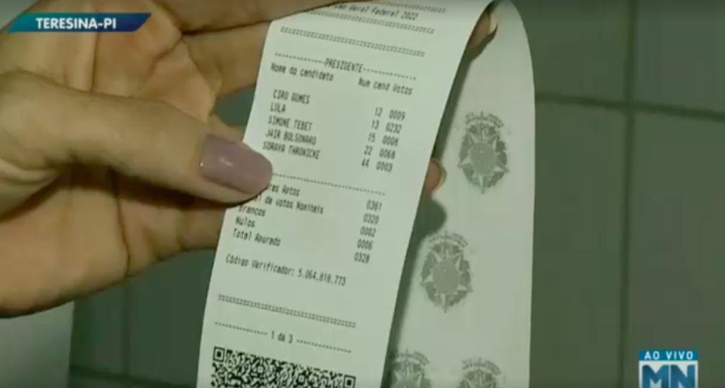 Boletim de urna de seção na zona Norte de Teresina 