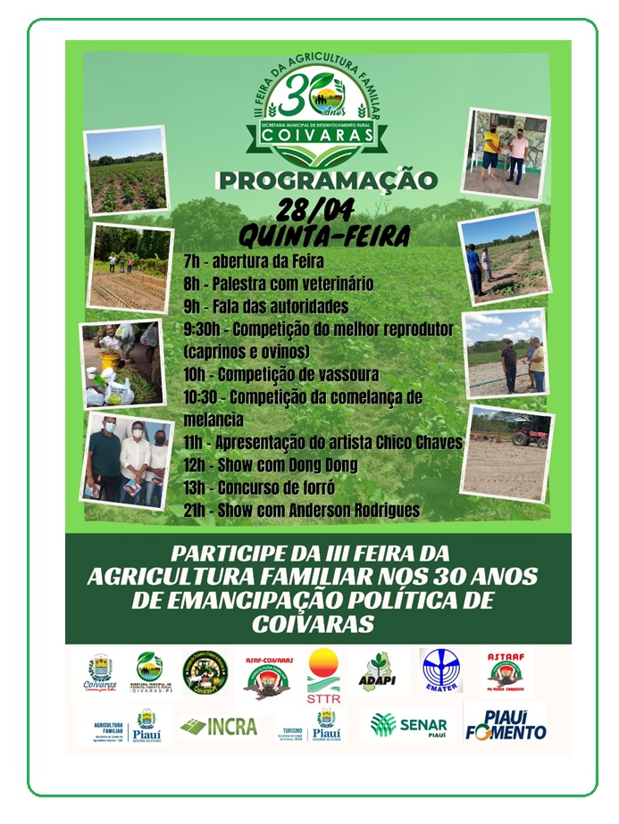 30 ANOS DE COIVARAS: Confira a programação de aniversário da cidade - Imagem 1