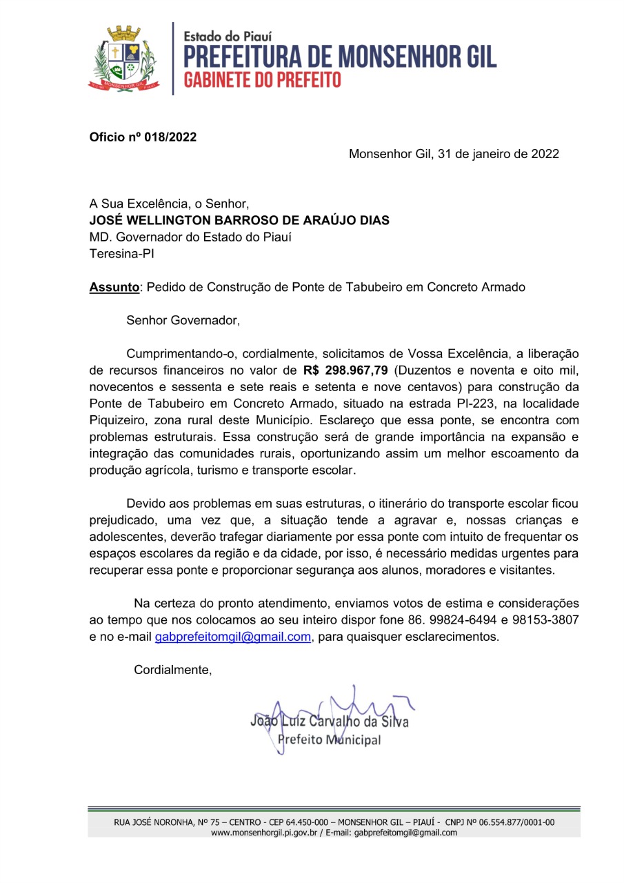 Prefeitura emite nota sobre ponte danificada em Monsenhor Gil - Imagem 1