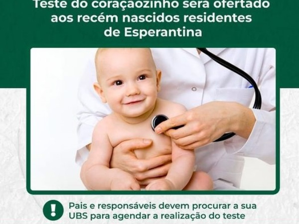 Prefeitura de Esperantina vai realizar teste do coraçãozinho 