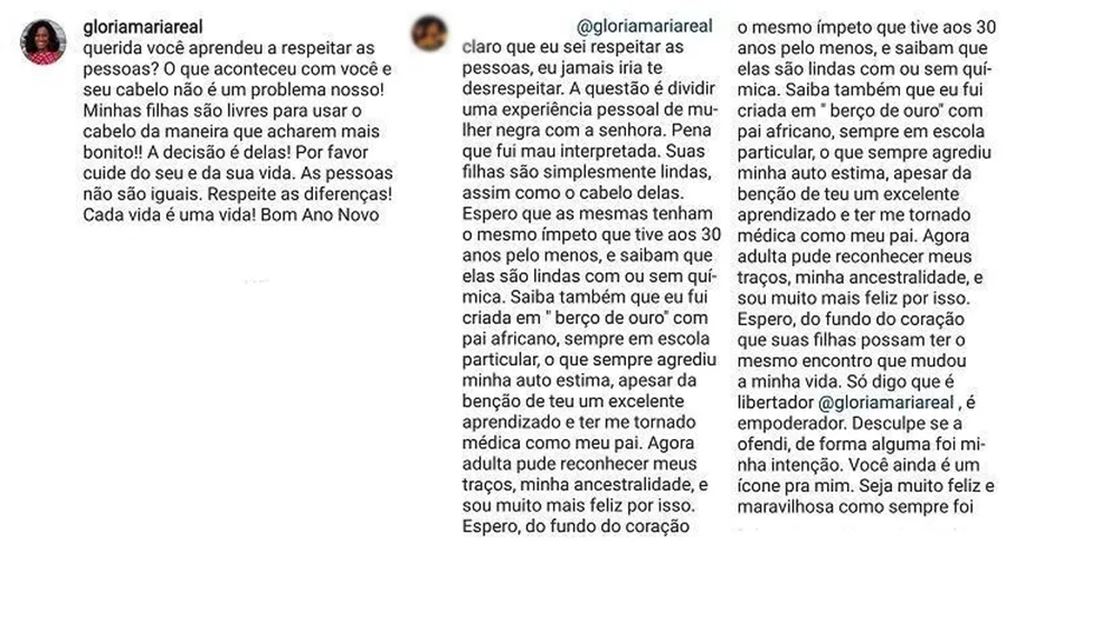 Glória Maria defendeu as filhas na rede social — Foto: Reprodução/Instagram 