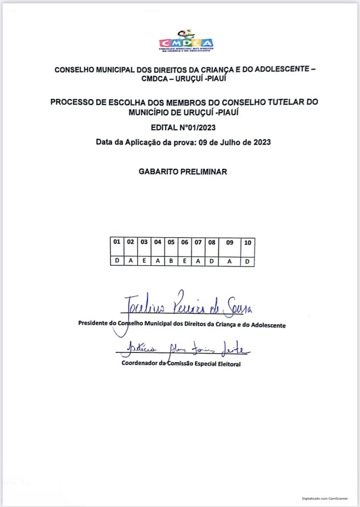 Gabarito Preliminar do Processo de Escolha dos Membros do Conselho Tutelar  - Imagem 1
