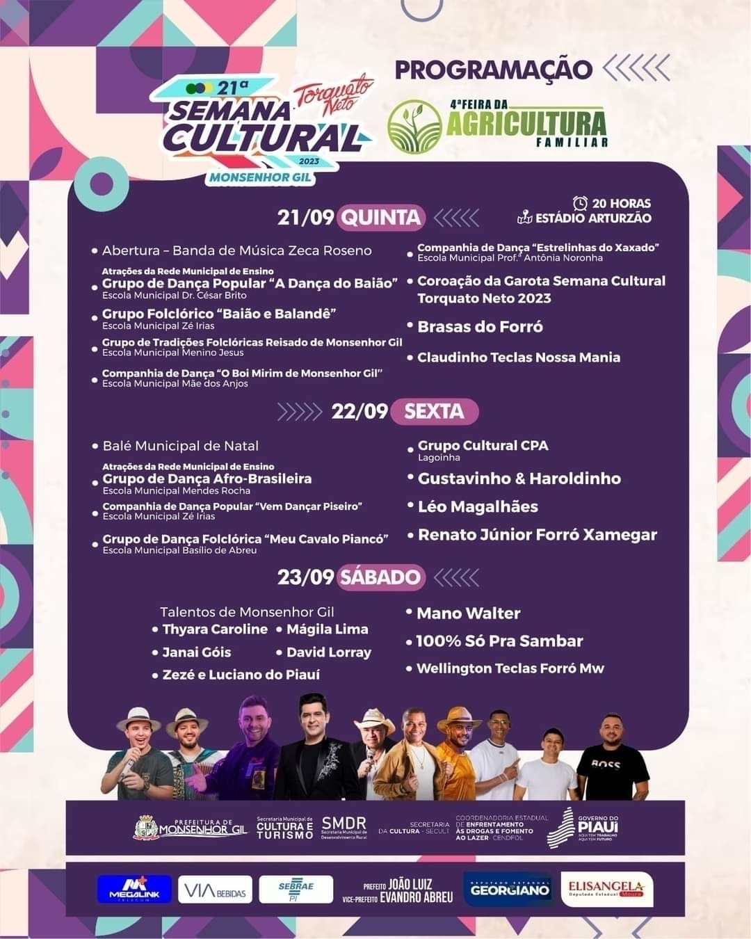 Semana Cultural movimenta Monsenhor Gil, dias 21,22 e 23 deste mês 