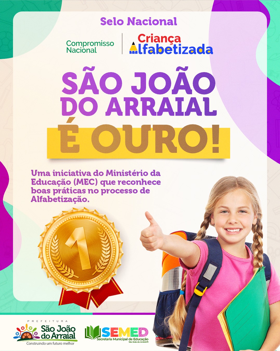 São João do Arraial conquista Selo Ouro no programa Criança Alfabetizada