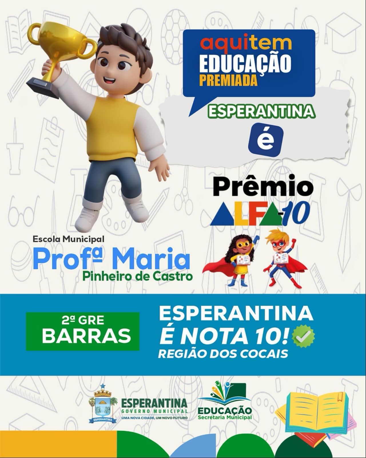 Esperantina se destaca com Prêmio Alfa-10 na Educação. - Imagem 1