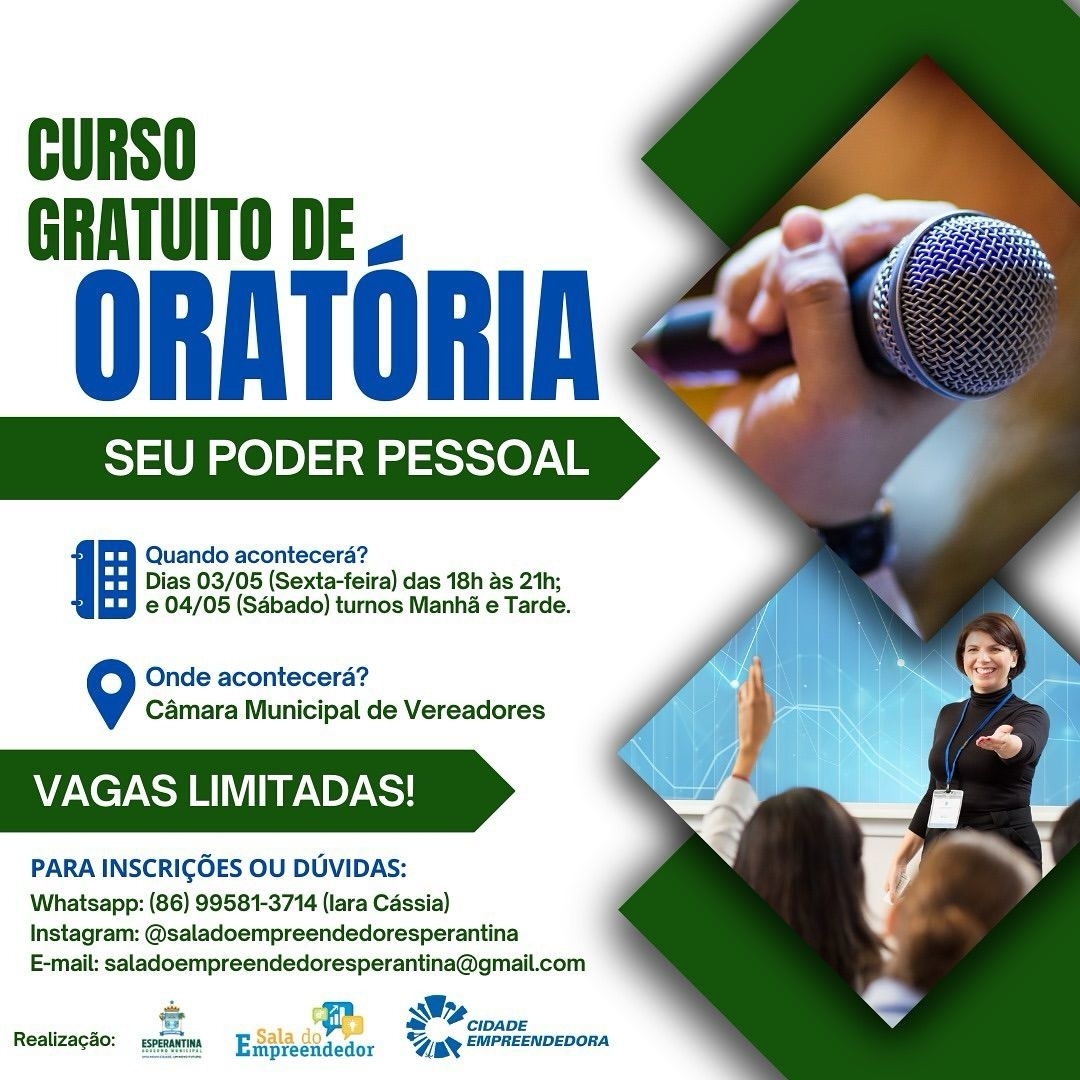 Prefeitura de Esperantina e SEBRAE/PI oferecem curso de oratória.