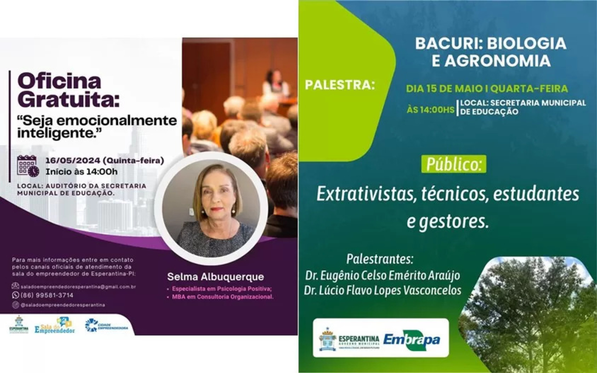 Prefeitura de Esperantina realizará oficina e palestra gratuita.