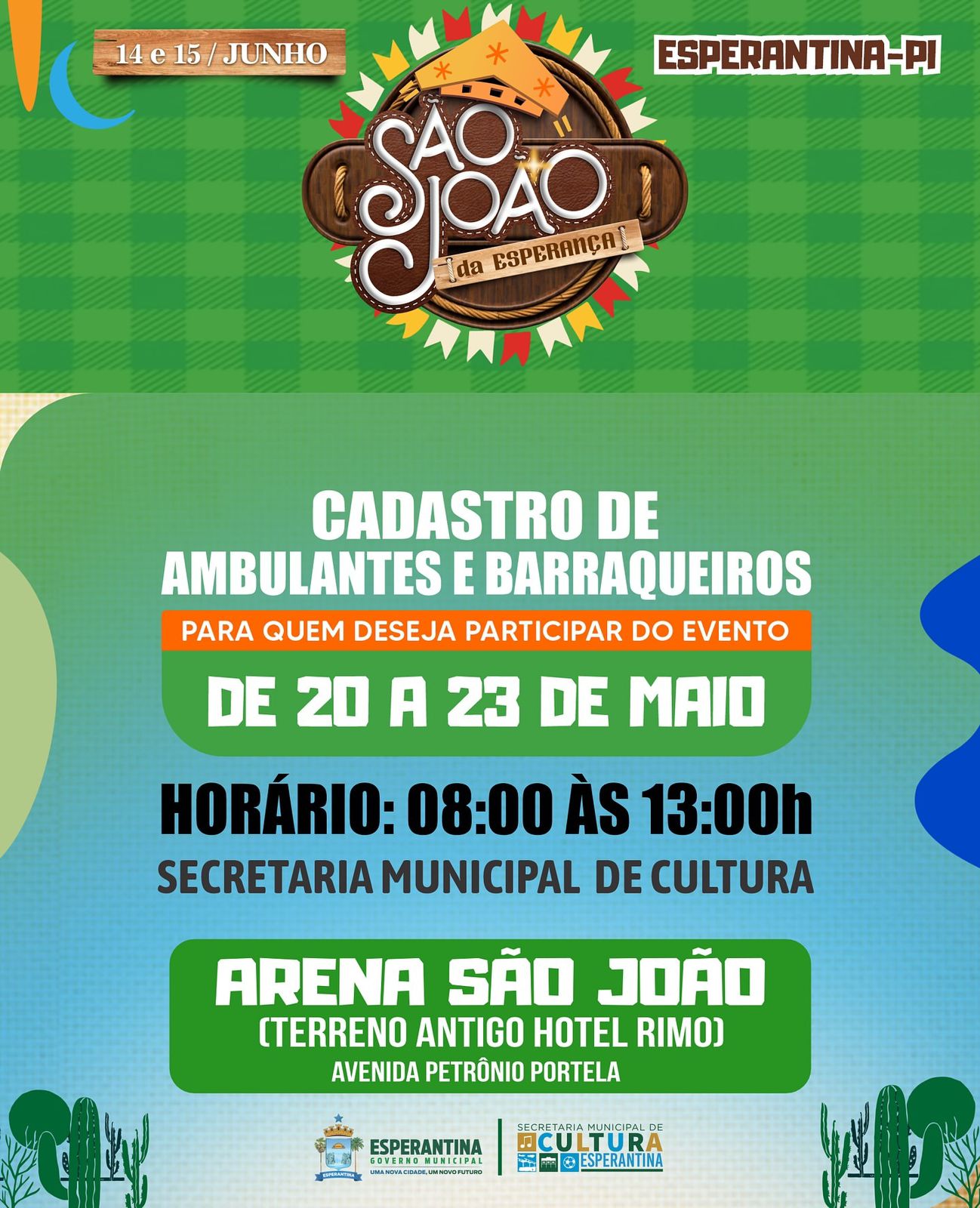 Prefeitura abre cadastro para ambulantes e barraqueiros no São João.