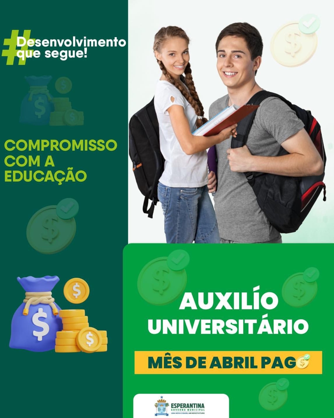 Prefeitura anuncia pagamento do Auxílio Financeiro Universitário.