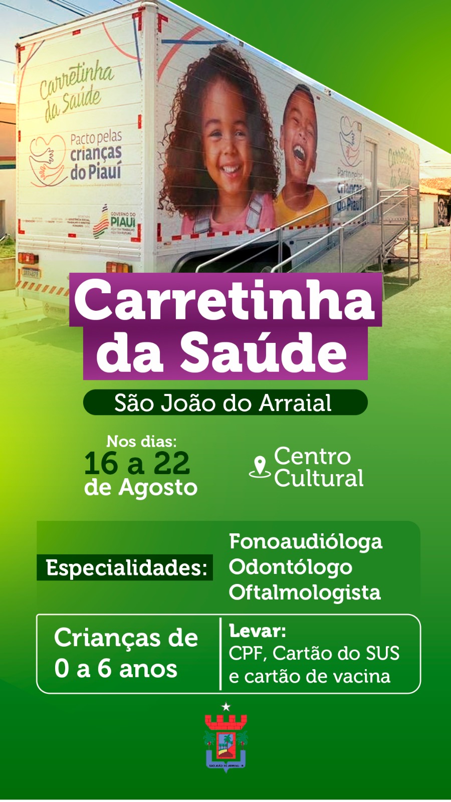 Carretinha da Saúde vai realizar atendimentos  em São João do Arraial