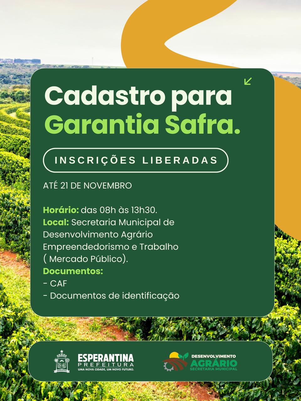 Prefeitura de Esperantina abre inscrições para o Garantia-Safra 2025 - Imagem 1