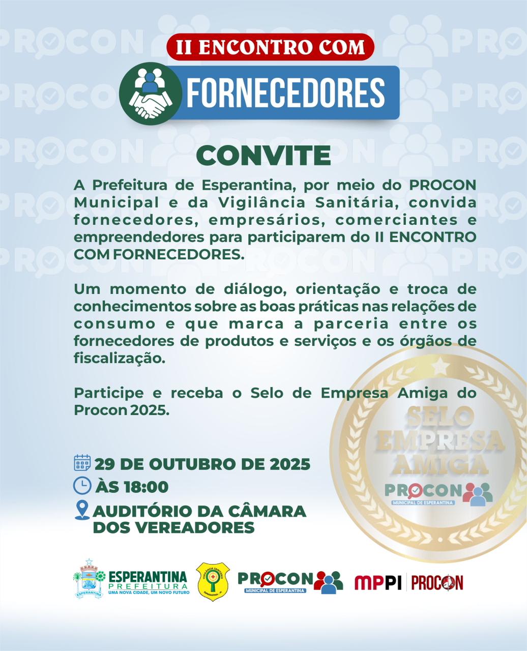 Esperantina realizará o II Encontro com Fornecedores promovido pelo PROCON Municipal - Imagem 1