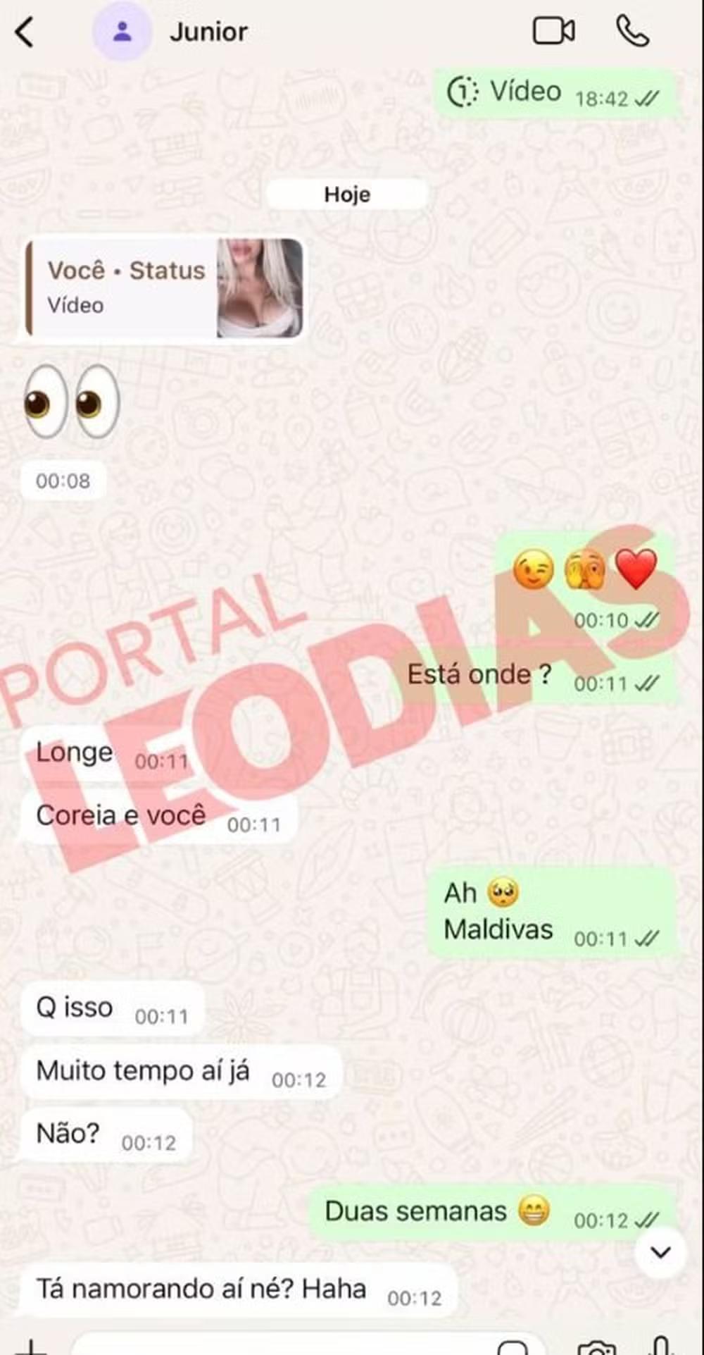 Troca de mensagens entre Vini Jr, e Day Magalhães Foto: Reprodução/Instagram