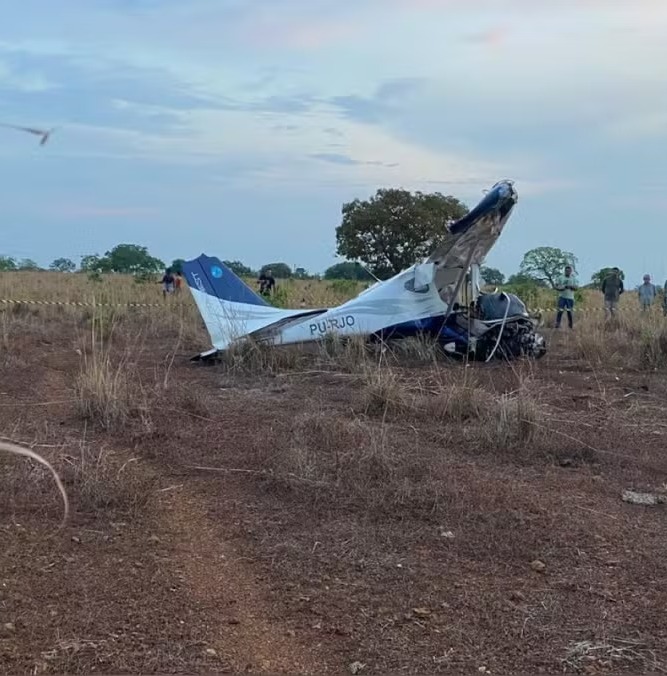 Avião ficou destruído após queda. Foto: Reprodução
