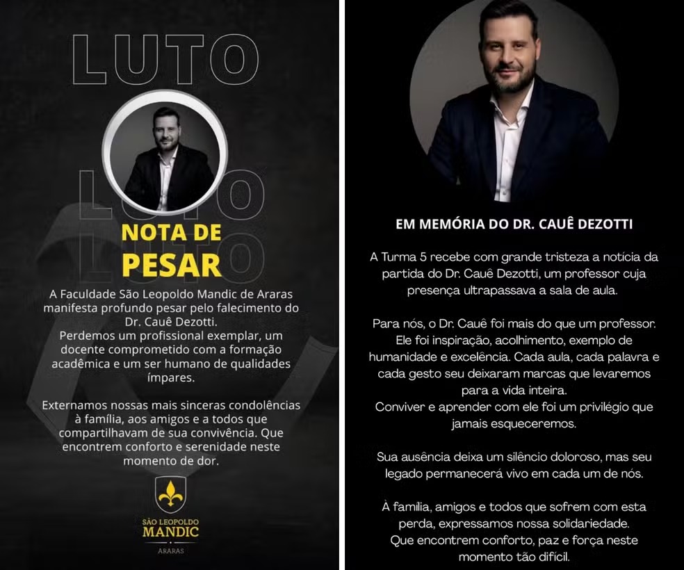 Notas de pesar pela morte do médico urologista em Lima, no Peru — Foto: Reprodução/Instagram 