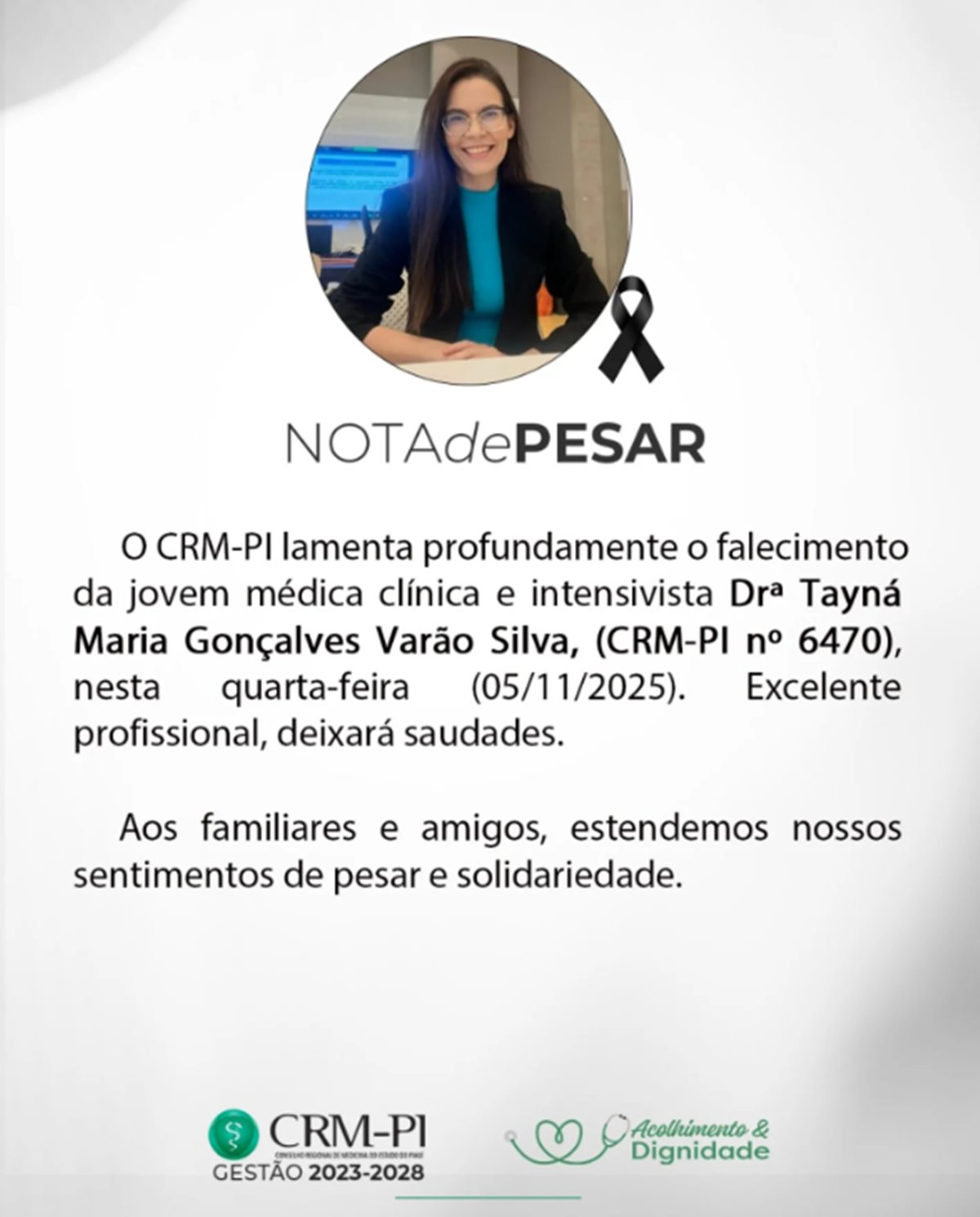 Nota do Conselho Regional de Medicina do Piauí (Foto: Reprodução/ CRM-PI)