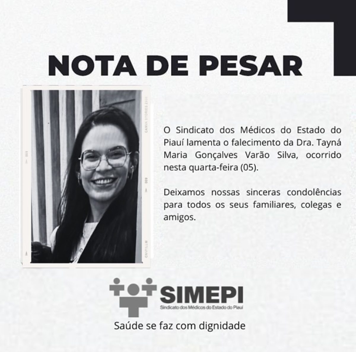 Nota Sindicato dos Médicos do Estado do Piauí (Foto: Reprodução/ Simepi)