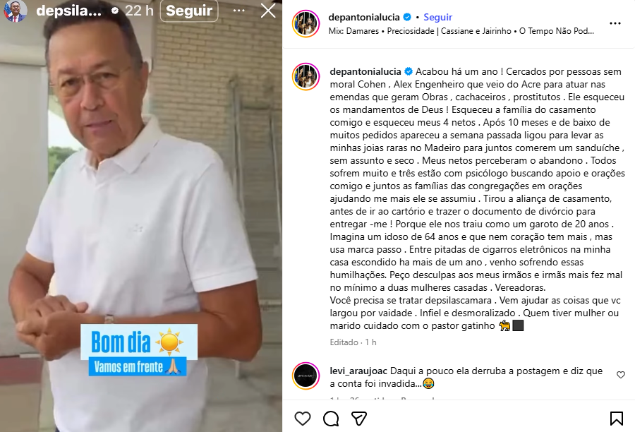 Deputada Ana Lúcia expõe tudo nas redes sociais (Foto: Reprodução)
